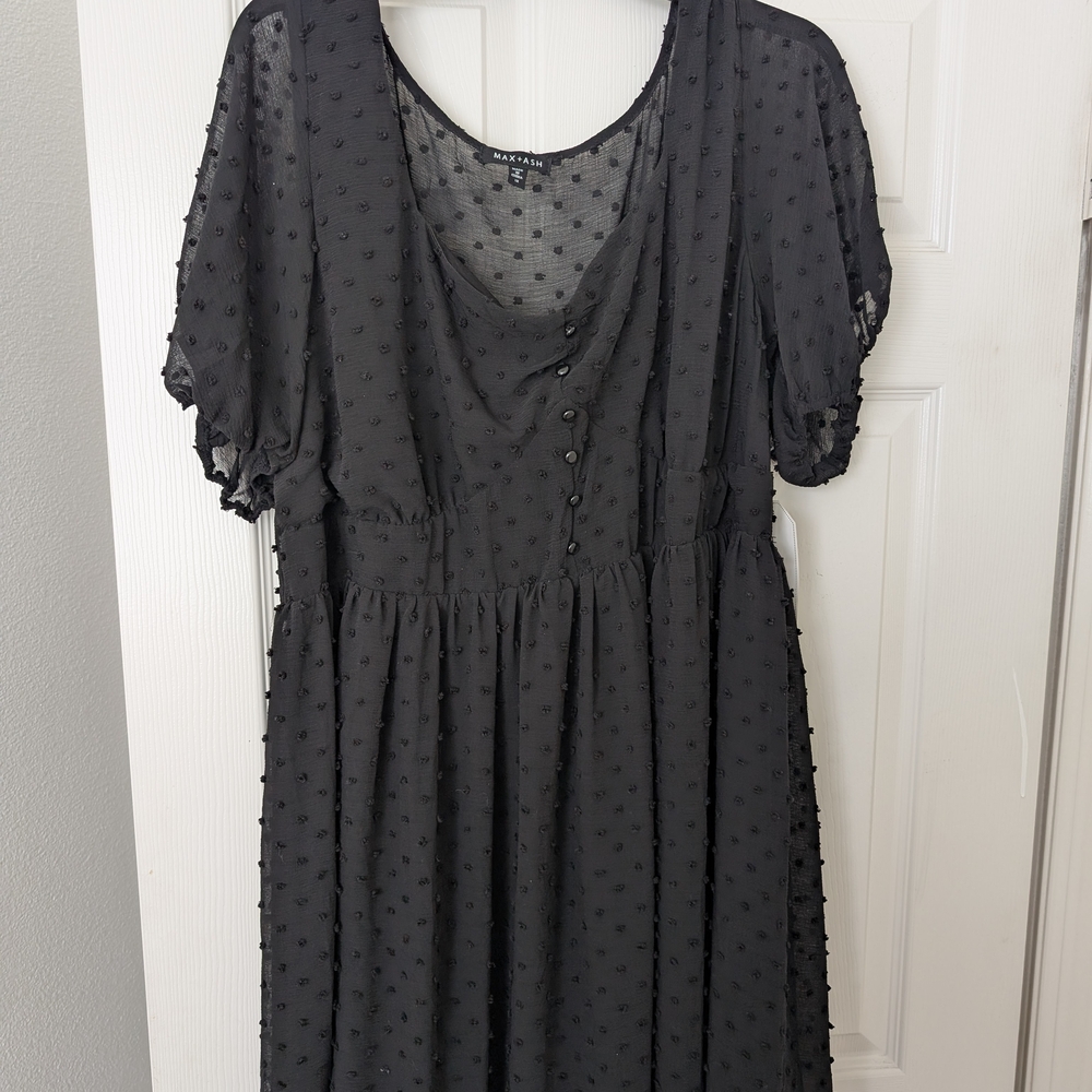 Gray Pleated Midi Dress with Cowl Neck and Puff Sleeves